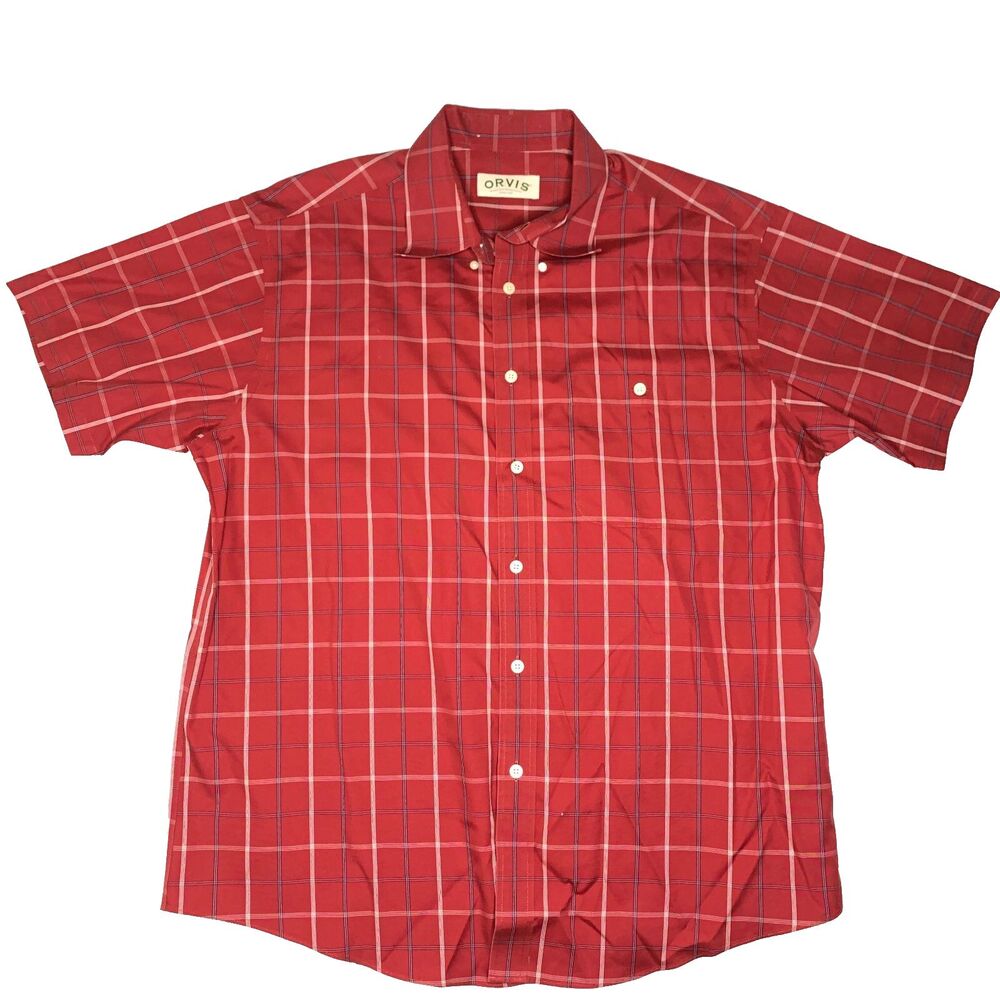ORVIS Red Short Sleeve Plaid Button Down Shirt Mens Size 2XL / XXL